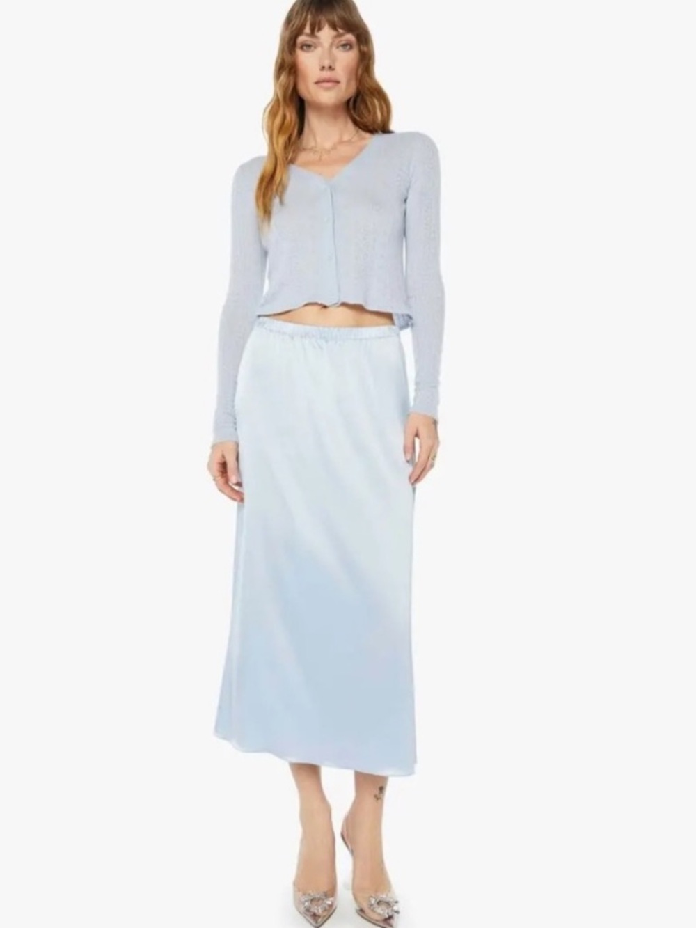 Sablyn Pull-On Silk Slip Skirt, Blue